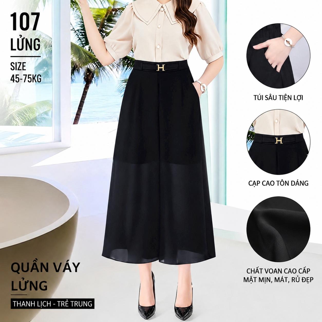 Quần váy lửng mã 107 cao cấp, Chẩn Dáng, Quyến Rũ Free size 45-75kg