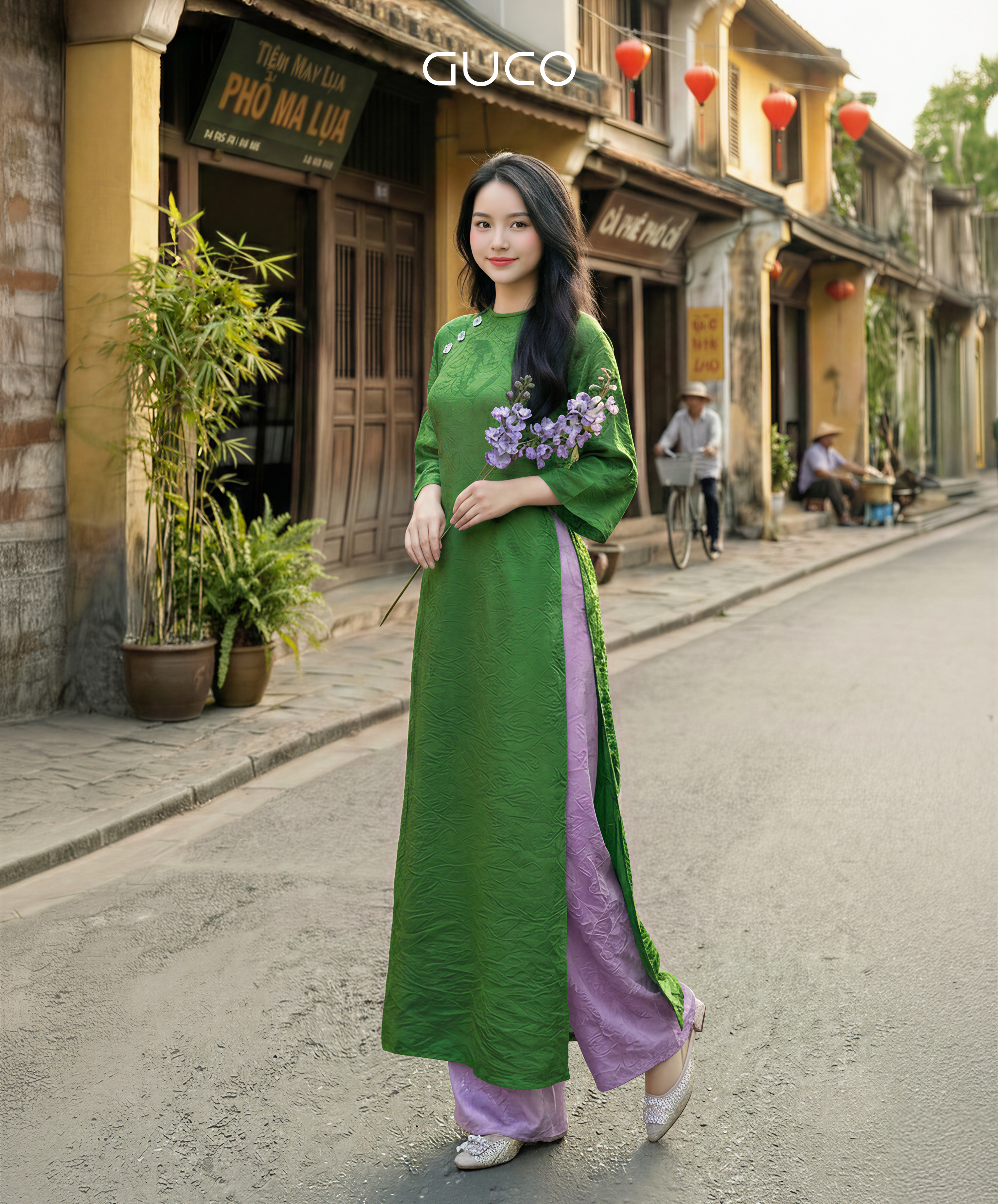 ÁO DÀI DIỆU CÁT KẾT ĐÁ - XANH LÁ_thumbnail_1