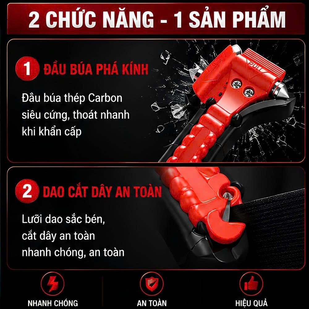 Búa Phá Kính Ô Tô GCAR Thép Cacbon Kèm Dao Cắt Dây Đai_thumbnail_2
