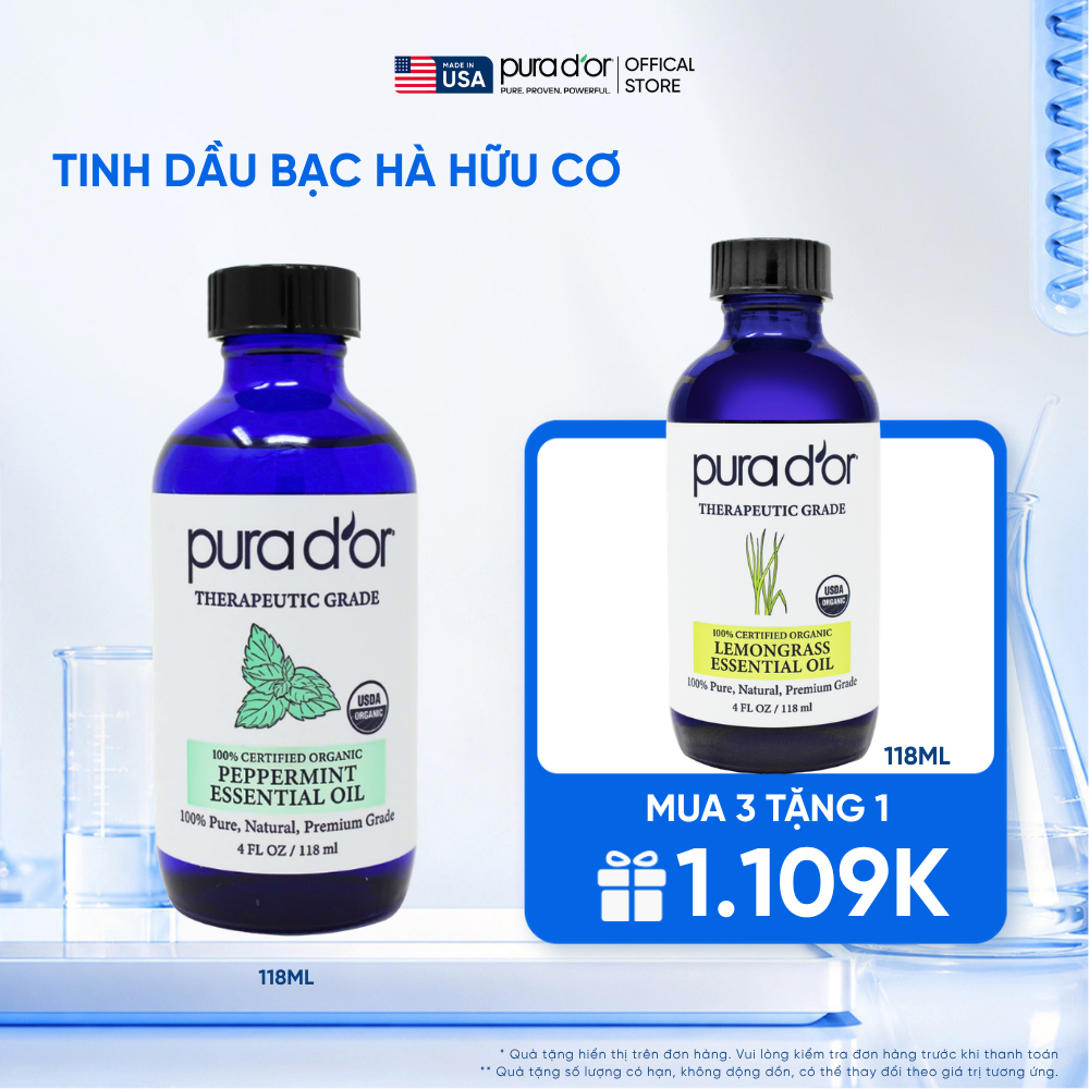 Tinh Dầu Bạc Hà Hữu Cơ Pura D'or Therapeutic Grade Peppermint Essential Oil 118ml