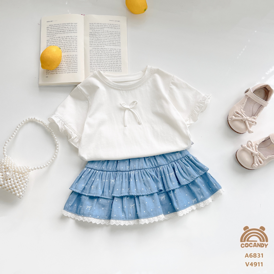 Chân váy cộc denim XANH NHẠT họa tiết chấm bi nơ_thumbnail_1