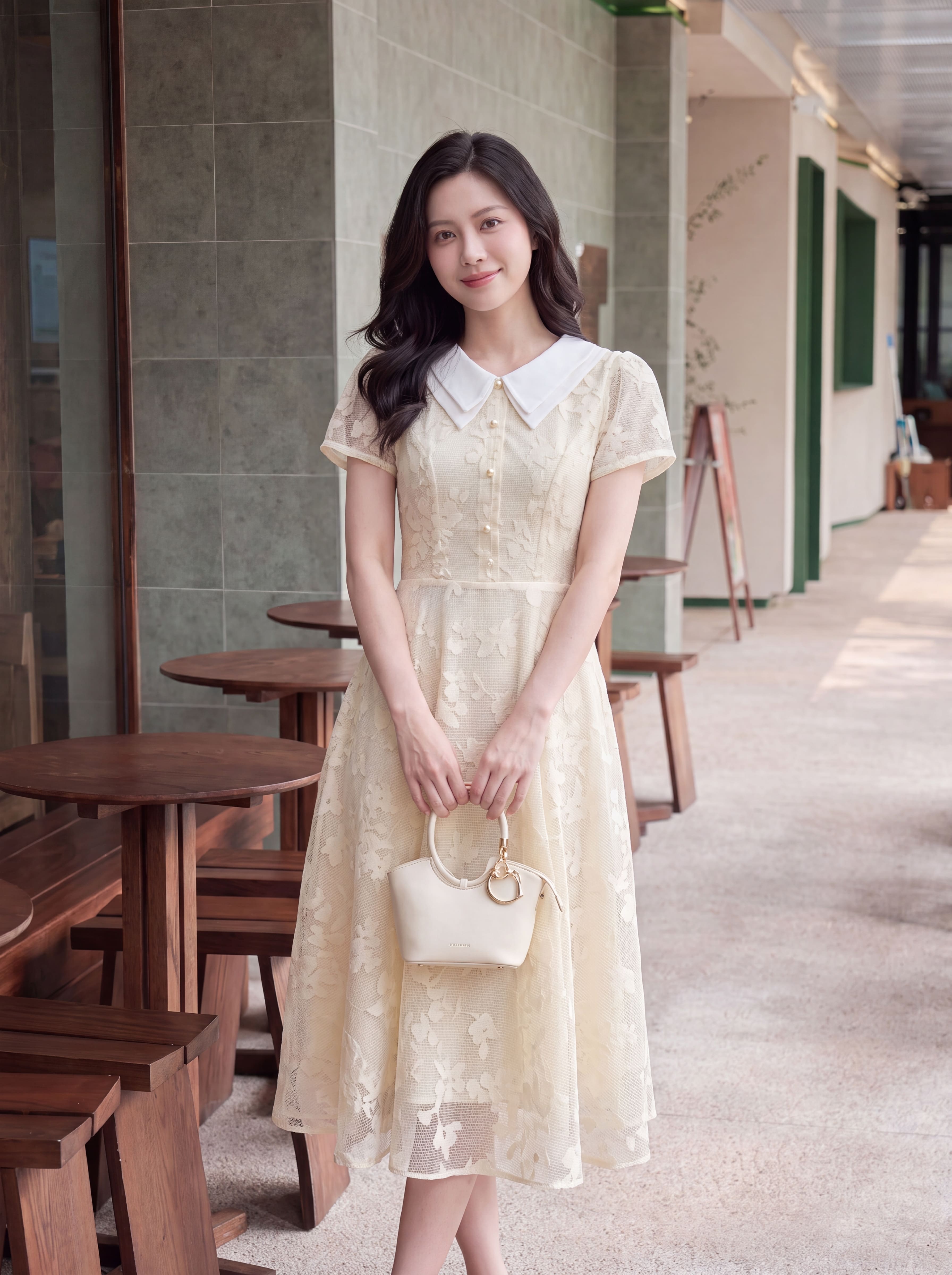 Váy ren cộc tay 2 lá cổ 606006