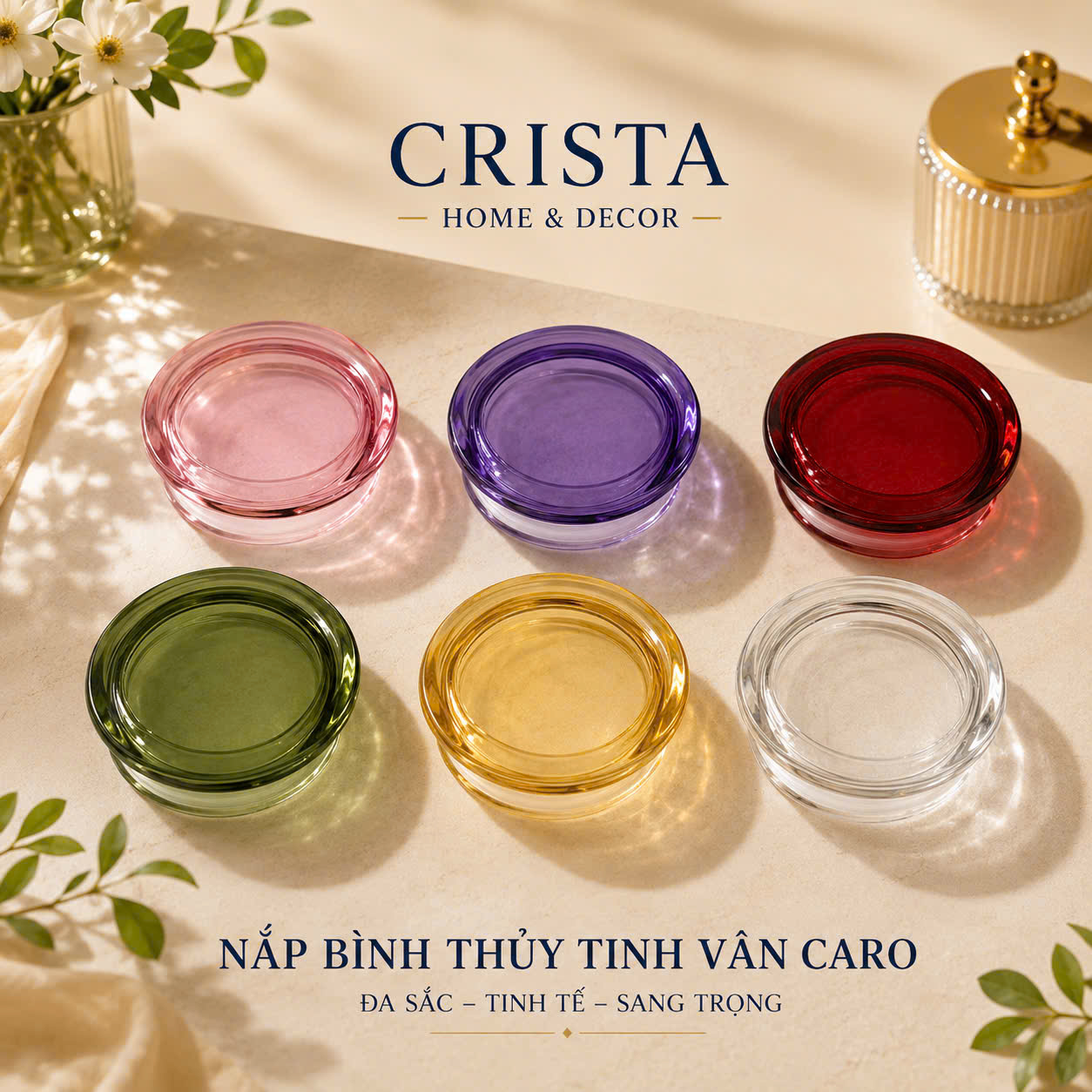 Nắp thủy tinh đậy bình nước, ĐK 10 cm CRISTA HOME,