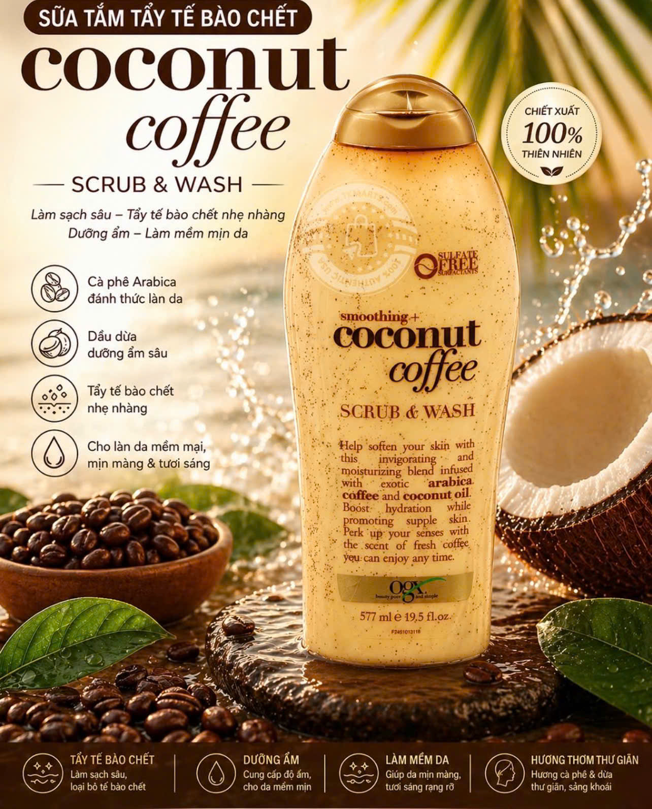 OGX Scrub & Wash Set – Tắm sạch, tẩy da chết, da mềm mịn chỉ trong 1 bước