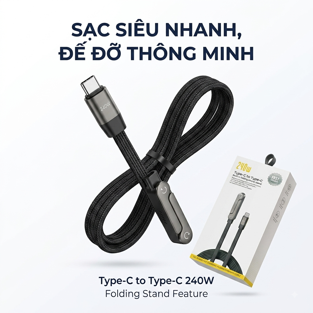 Cáp Sạc Nhanh C to C 60W dây dù, Kiêm Giá Đỡ Điện Thoại Gấp Gọn_thumbnail_1