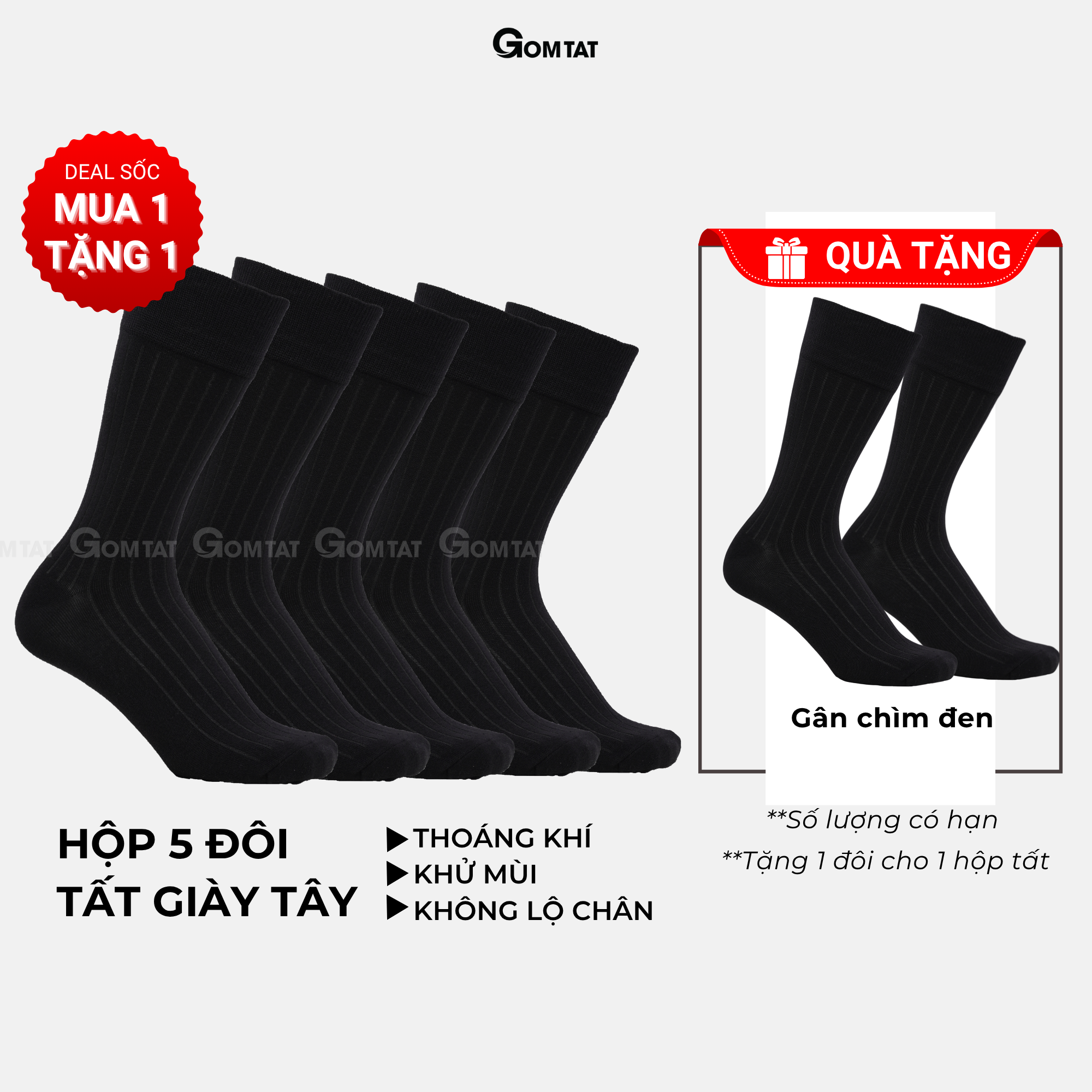 Hộp 5 đôi tất nam đi giày tây cao cổ GOMTAT gân chìm, vớ công sở nam thoáng khí LUX-TAYCHIM_thumbnail_0