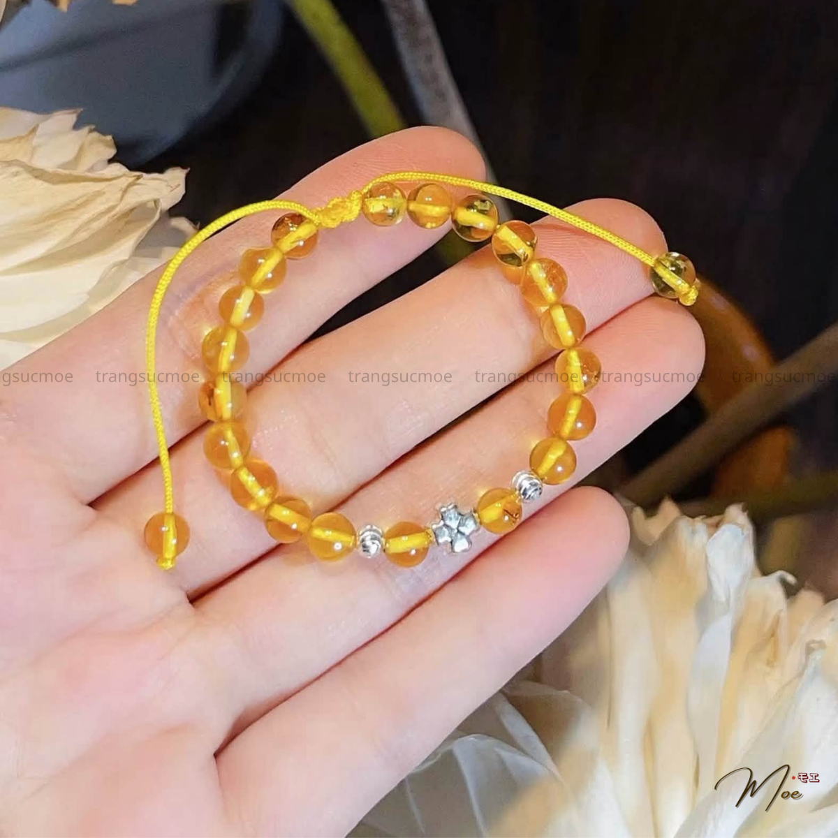 B74 - Vòng hổ phách mix charm bạc cho bé (nhiều mã)