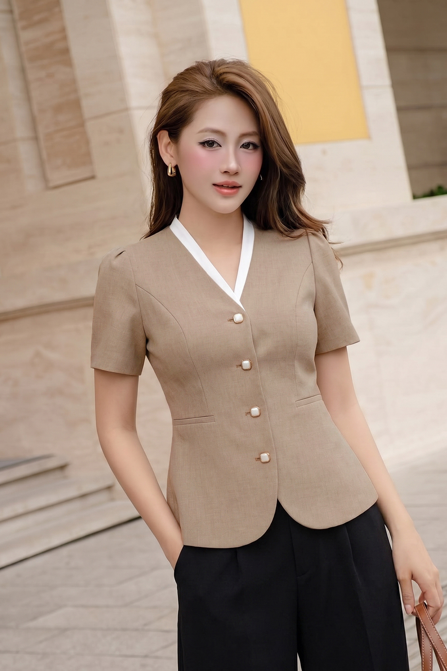 Áo sơ mi phối cổ trắng 26113