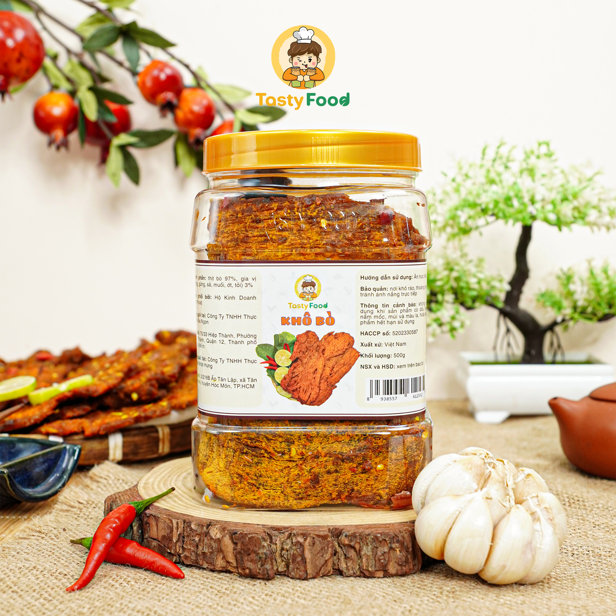 Khô bò miếng Tasty Food - Hũ vuông 500g