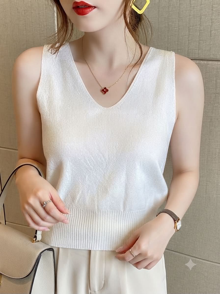 MS SB2203312: Áo Gile Dệt Kim Cổ V 