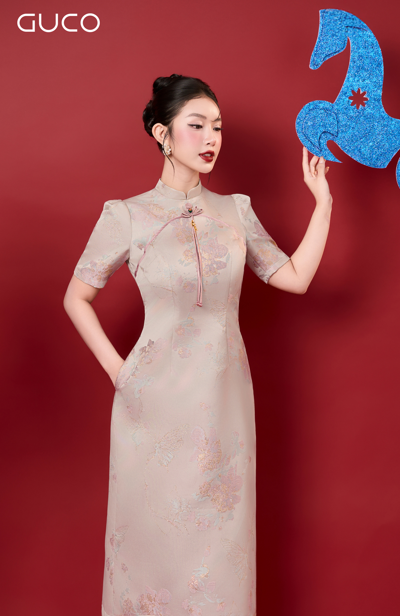 ĐẦM  A GẤM HOA CỔ TÀU - HOA  KEM 5050_thumbnail_2