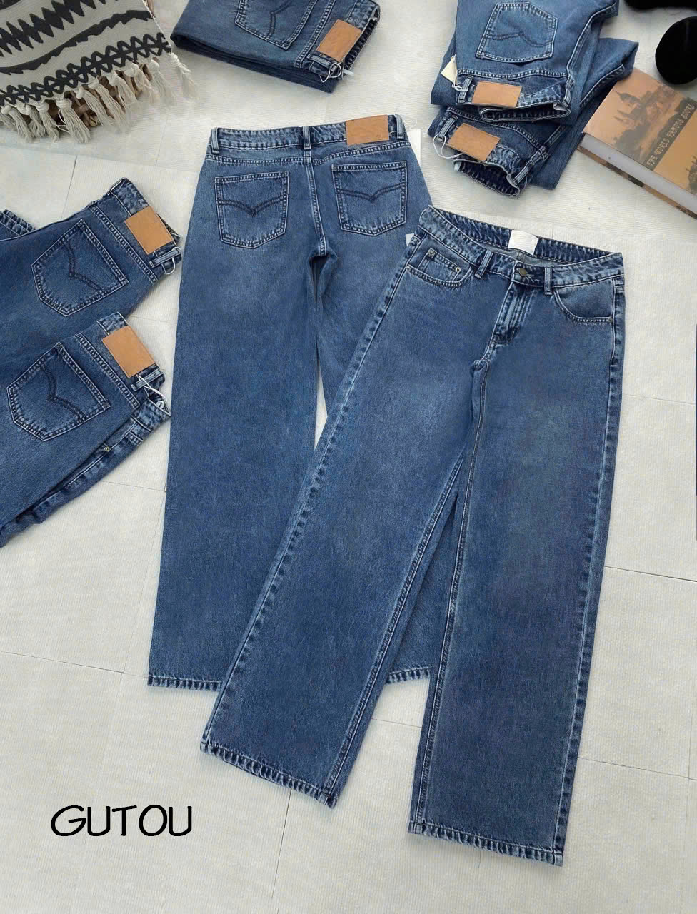 [ GUTOU ] Quần Jean Suông Đường May Nổi Túi Sau Basic Trendy_thumbnail_10