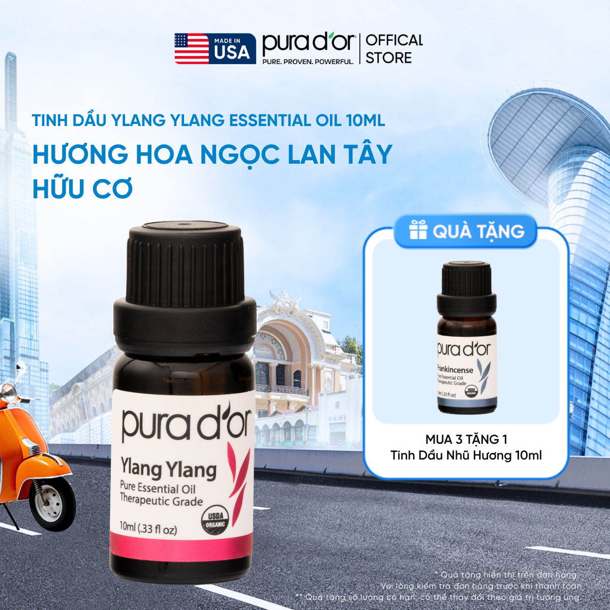 Tinh Dầu Hoa Ngọc Lan Tây hữu cơ PURA D’OR Therapeutic Grade Ylang Ylang Essential Oil 10ml