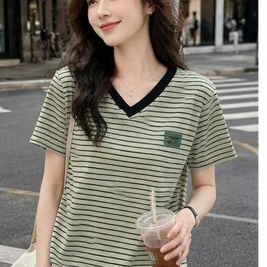 Áo Thun Cổ Tim Sọc ngang Free Size 45-75kg Co Giãn 4 Chiều Tôn Dáng Mềm Mịn Thoáng Mát Dễ Phối Phong Cách Borip Quảng Châu Chất Liệu Cao Cấp_thumbnail_1