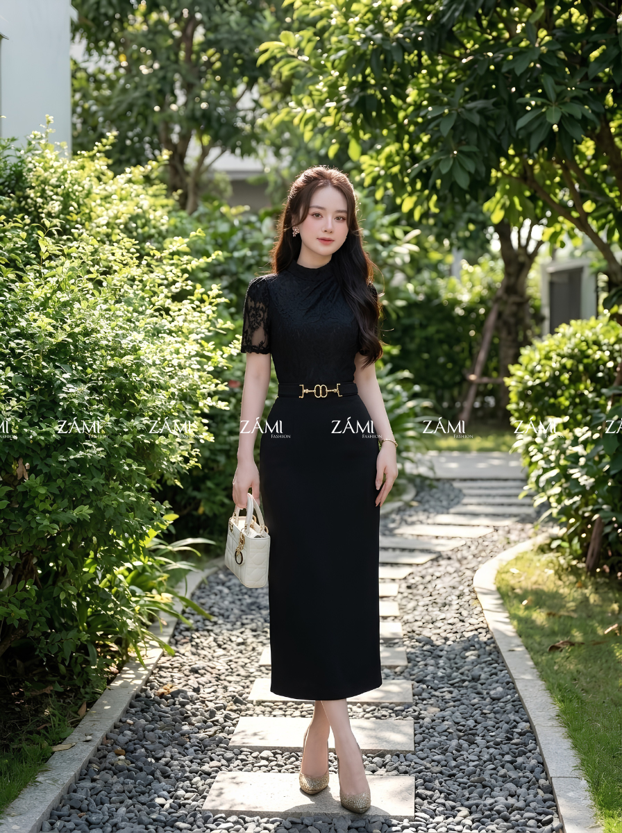 G58 - Đầm Dự Tiệc Phối Ren Sang Trọng