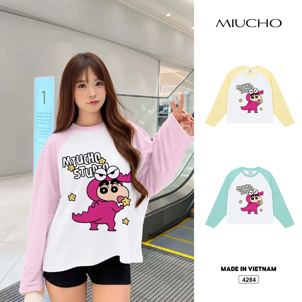 Áo thun tay dài unisex form boxy phối cổ tay Miucho 4284