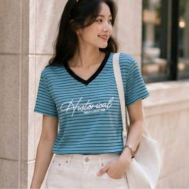 Áo Thun sọc ngang cổ tim Free Size 45-75kg Co Giãn 4 Chiều Tôn Dáng Mềm Mịn Thoáng Mát Dễ Phối Phong Cách_thumbnail_3
