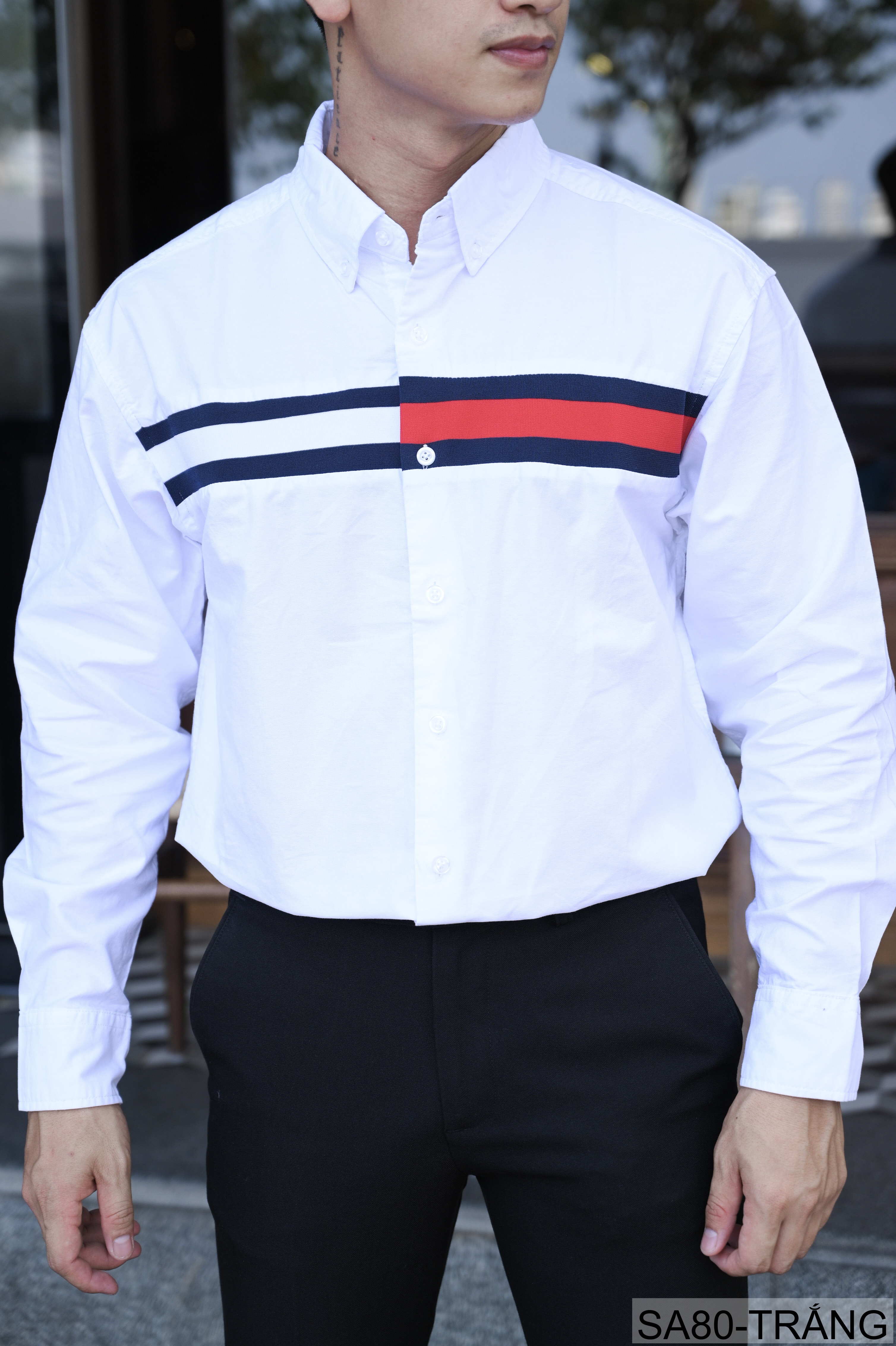 SA80 - Áo sơ mi nam tay dài phong cách Nhật Bản, chất cotton mềm mại, cổ bẻ, thiết kế sọc ngang thời trang_thumbnail_2