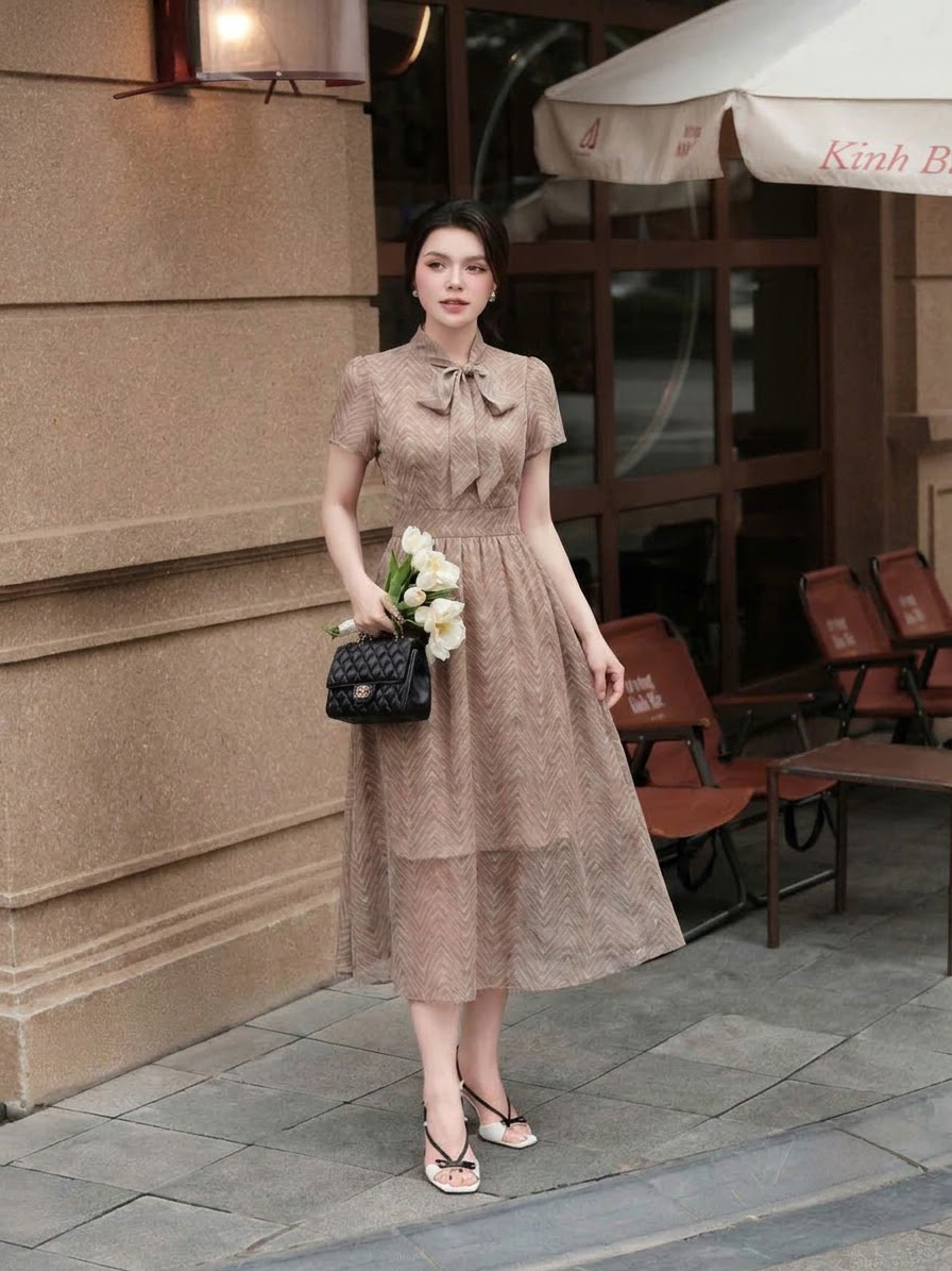 Đầm chiffon xòe họa tiết ziczac 26206