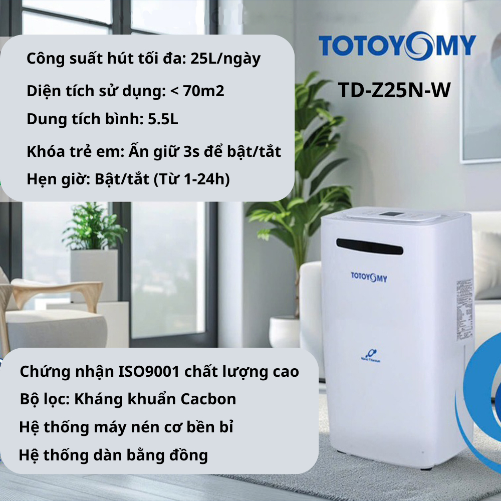 Máy hút ẩm Nhật TOTOYOMY TD-Z25N-W năm 2025 kiêm lọc không khí, khử mùi, sấy khô (Mới 100%)_thumbnail_1