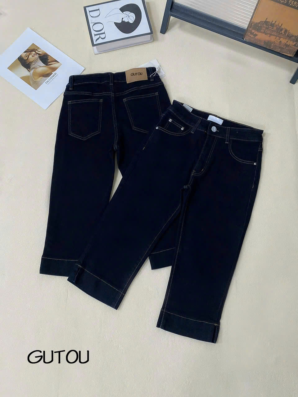 [ GUTOU ] Quần Jean Ngố Trơn Lai Xẻ Hem Denim_thumbnail_8