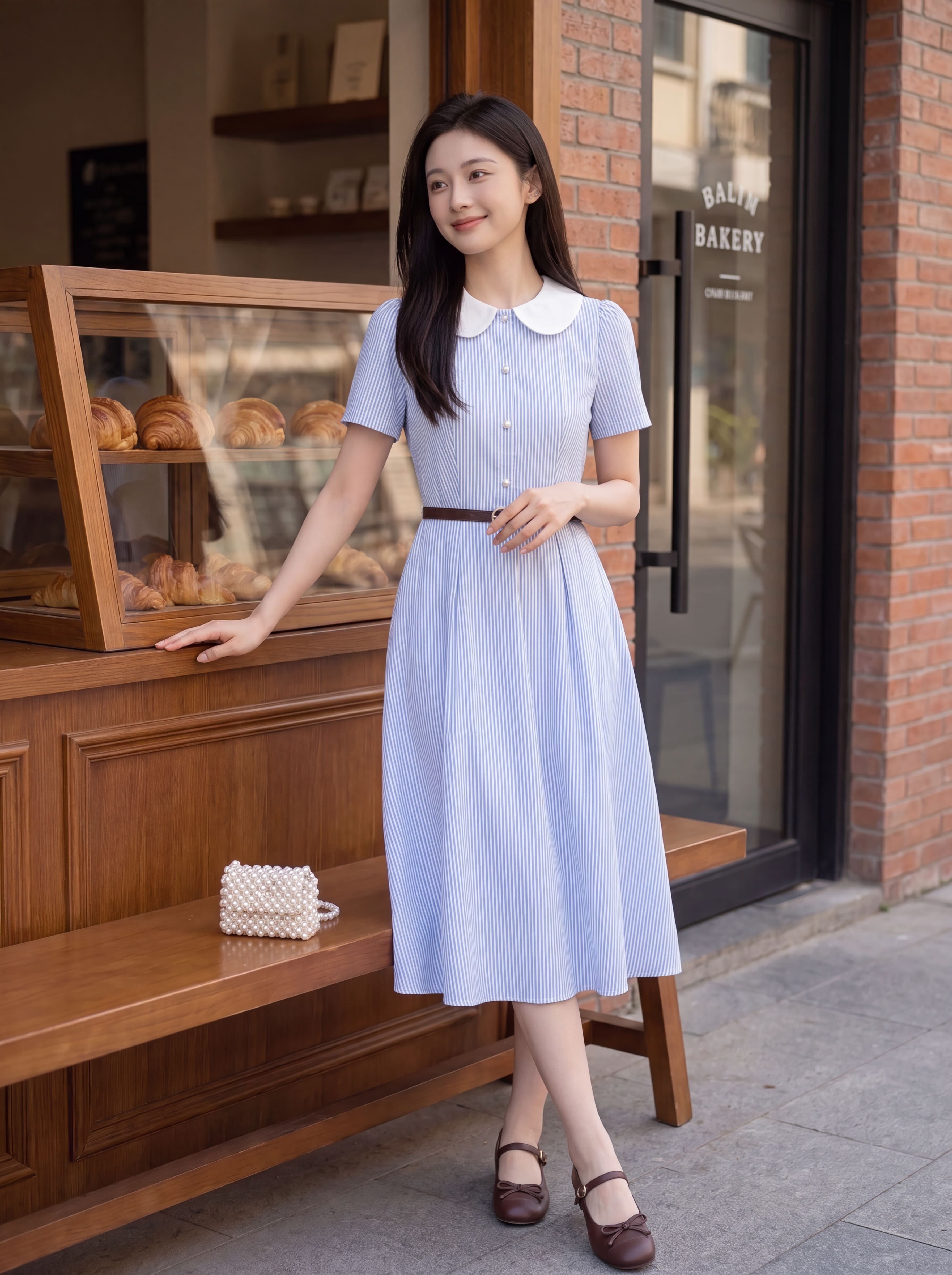 Váy cộc tay kẻ cúc ngọc 606009_thumbnail_3