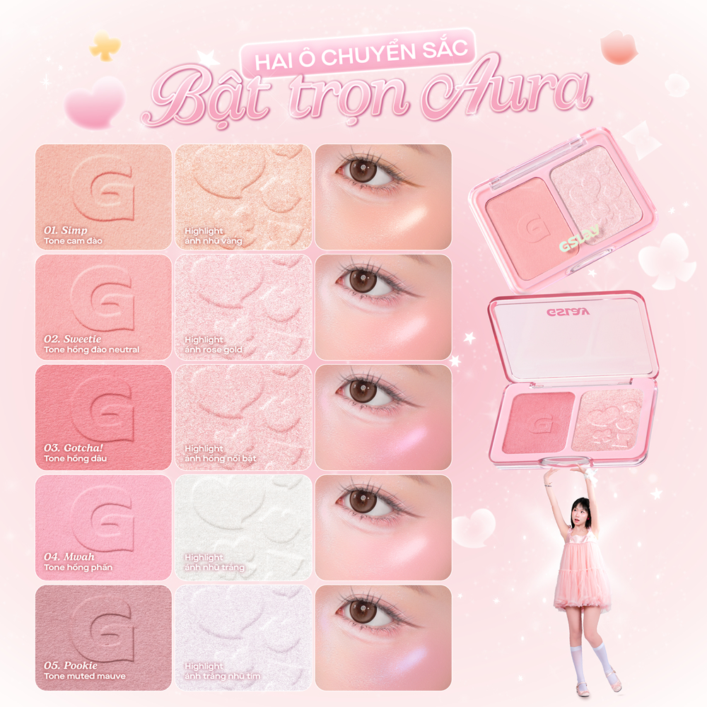 [GSLAY] Bảng phấn má hồng highlight 2 ô GSlay Glitz Aura Blushlighter Duo 7.6g