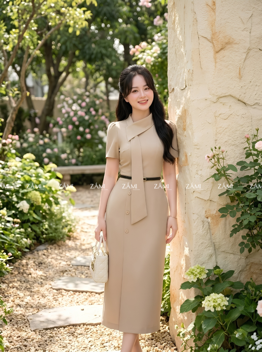 G55 - Đầm Cổ Lệch Cài Nơ Thanh Lịch_thumbnail_5