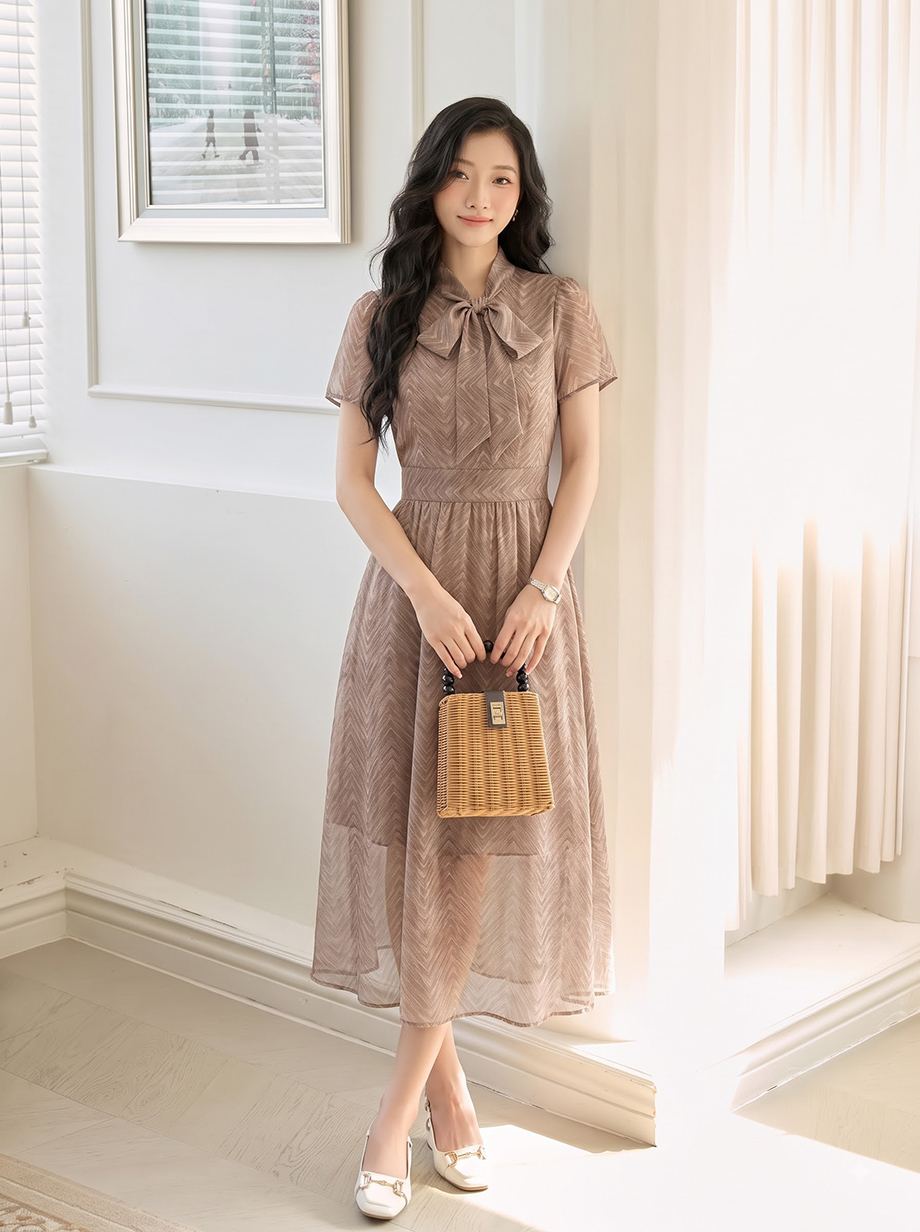 Đầm chiffon xòe họa tiết ziczac 26206