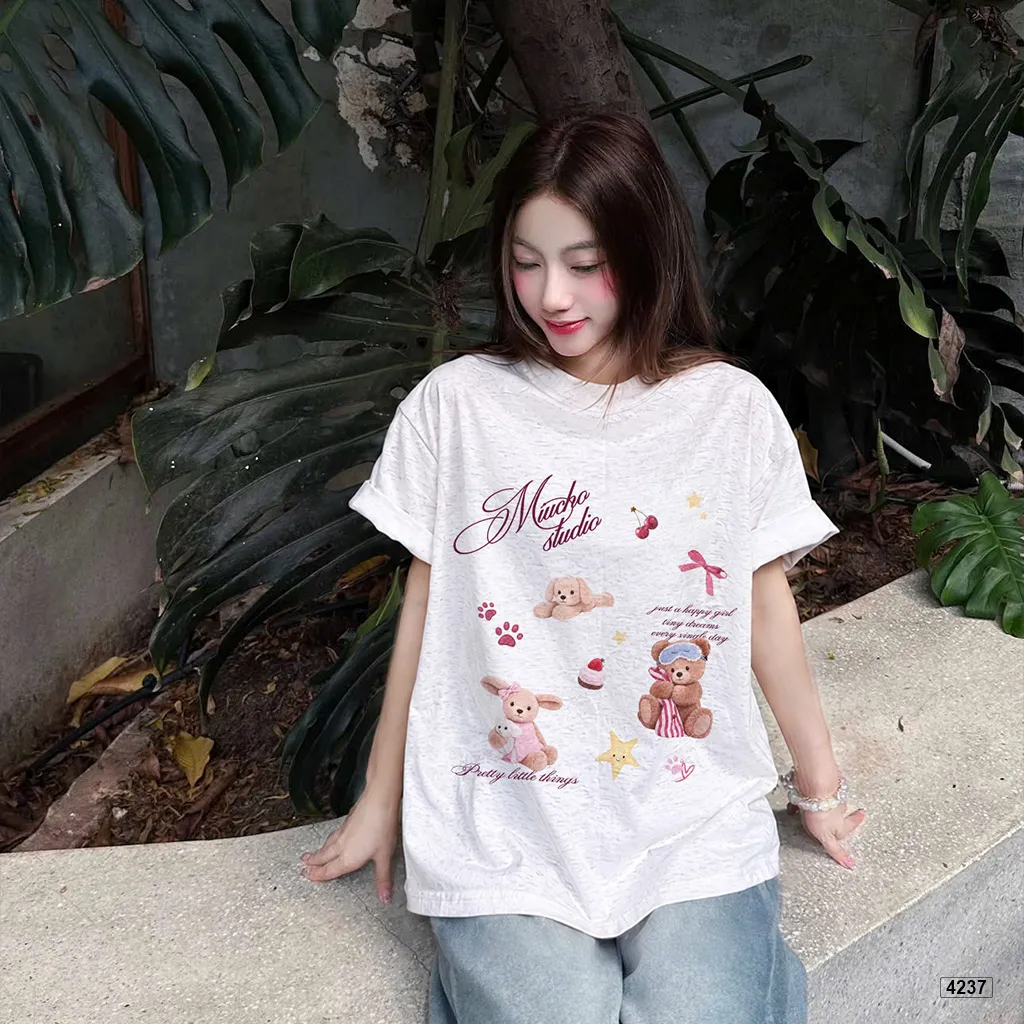 Áo thun nữ form boxy chất vải xước Teddy đáng yêu Miucho 4237_thumbnail_5