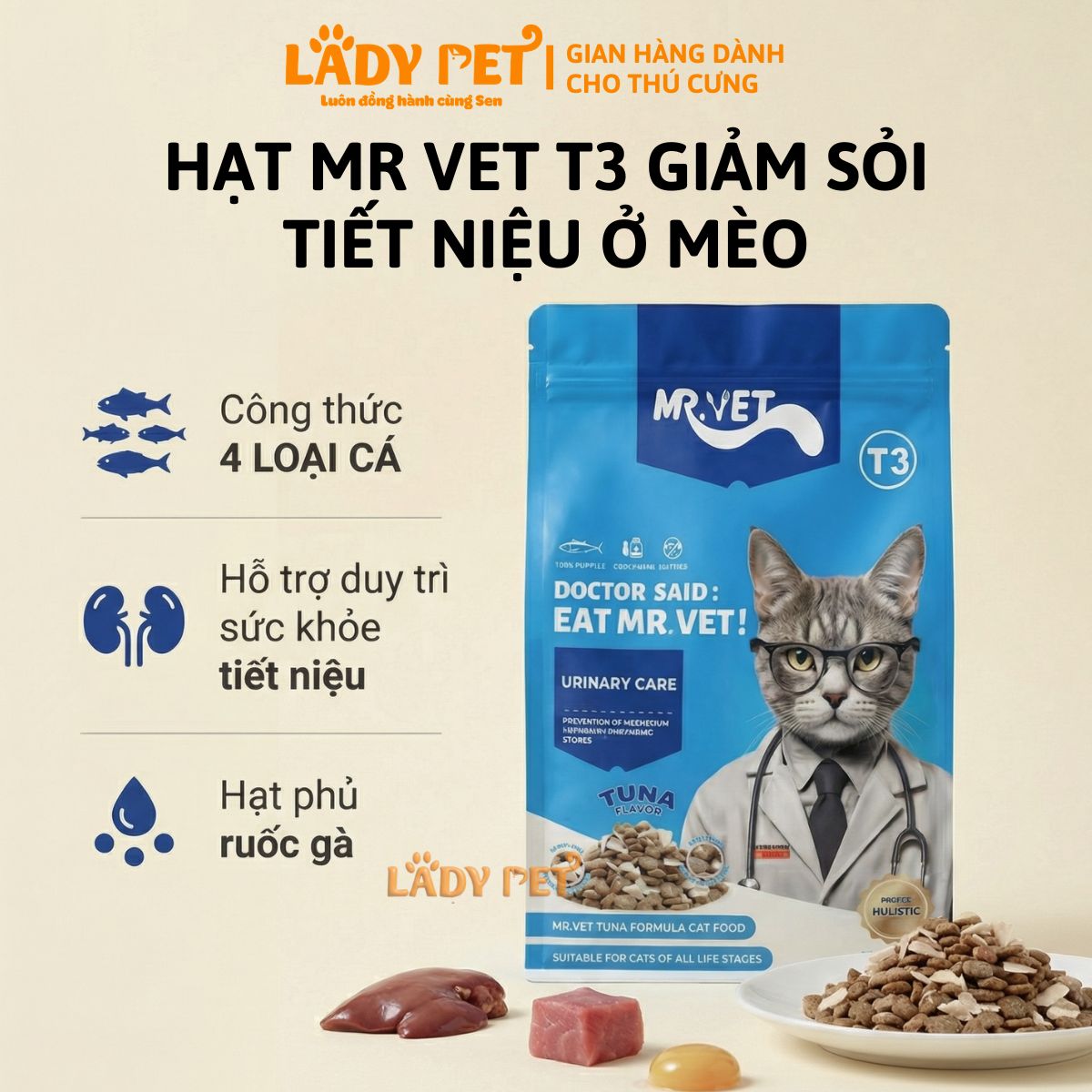 Hạt cho mèo MR VET T3 cho mèo (1KG)