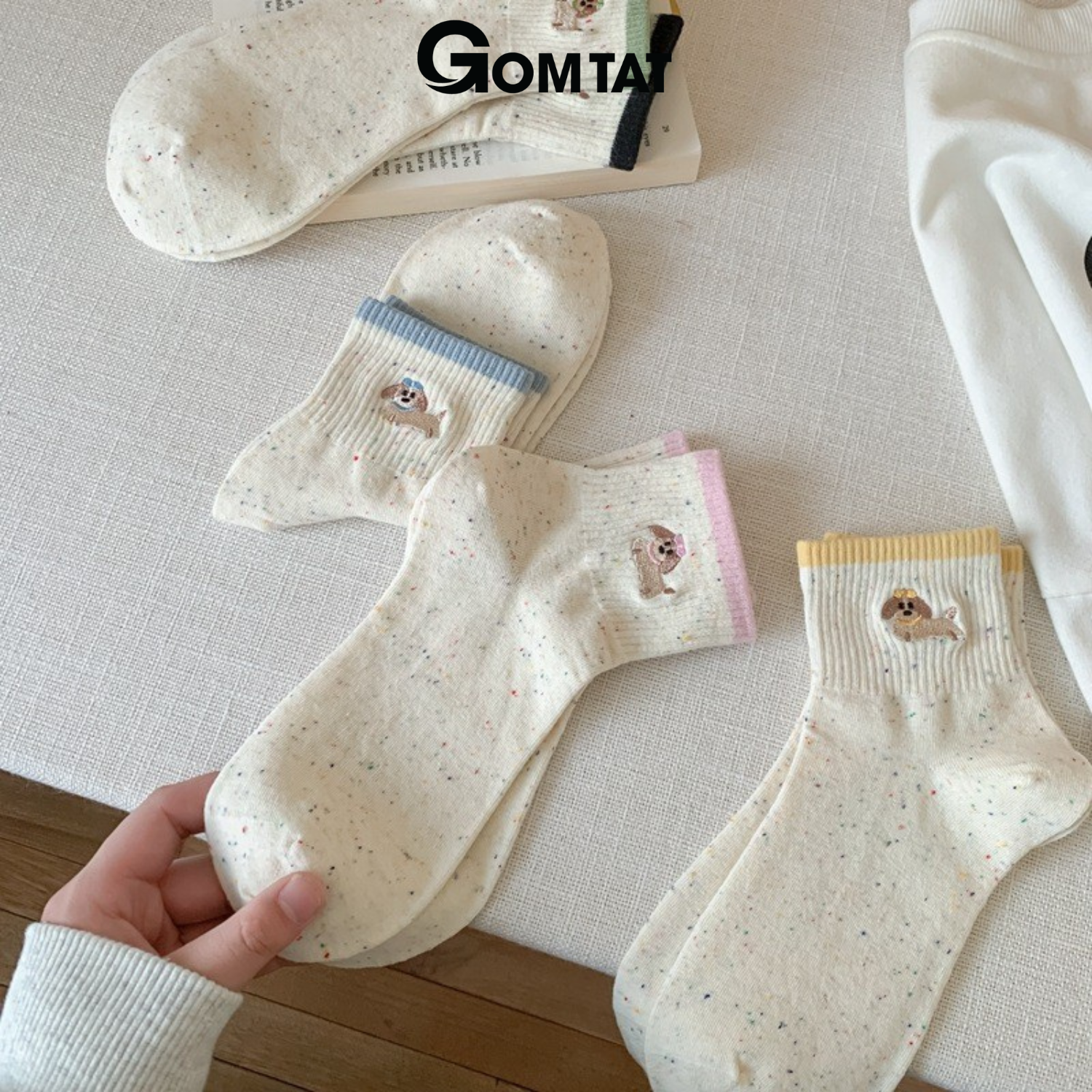 Set 5 đôi tất nữ cổ ngắn họa tiết cún GOMTAT, chất liệu cotton cao cấp mềm mịn, hút ẩm thoáng khí - ZFK-A003_thumbnail_5