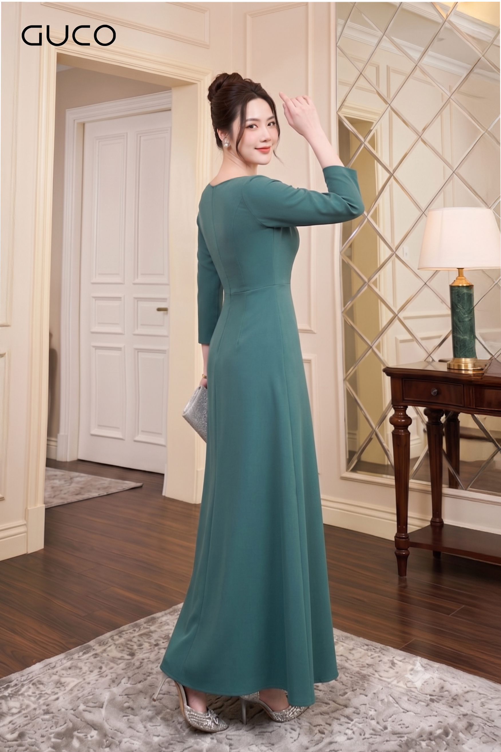 Đầm Dạ Hội Xanh Tay Lỡ Đính Đá_thumbnail_2
