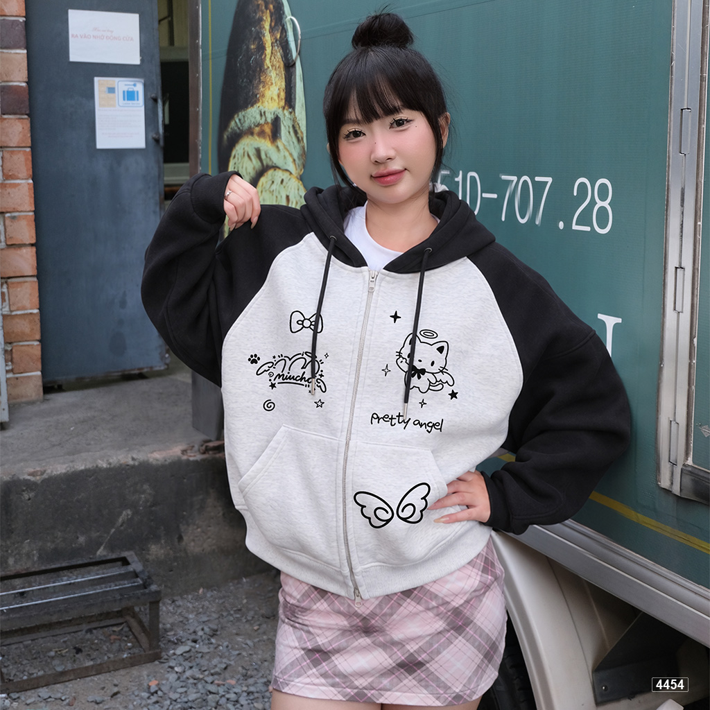 Áo hoodie zip Miucho form rộng cá tính raglan vải nỉ 2 da 4454_thumbnail_5