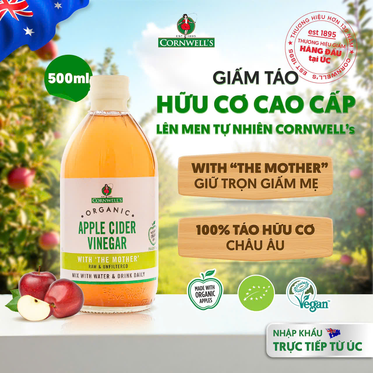 Giấm Táo Hữu Cơ Cao Cấp Cornwell’s