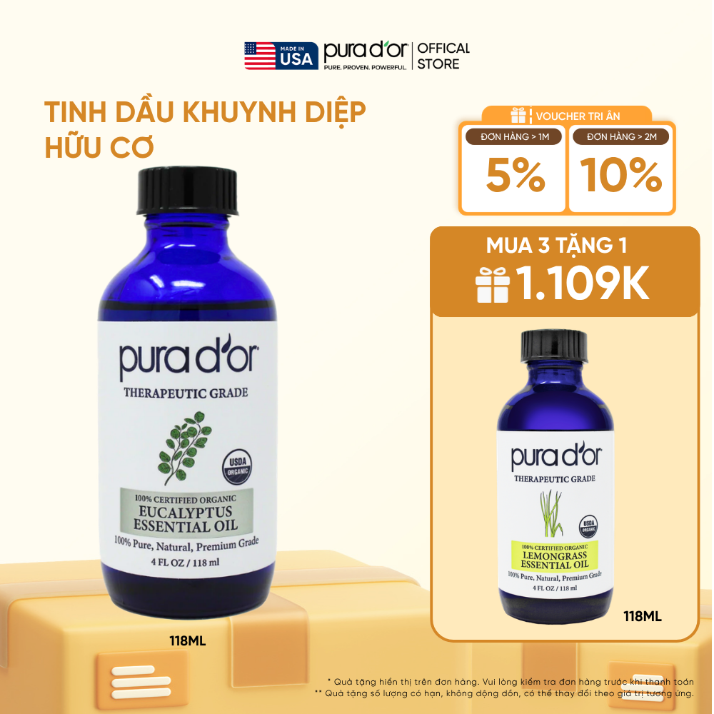 Tinh Dầu Khuynh Diệp Hữu Cơ Pura D'or Therapeutic Grade Eucalyptus Essential Oil 118ml_thumbnail_0
