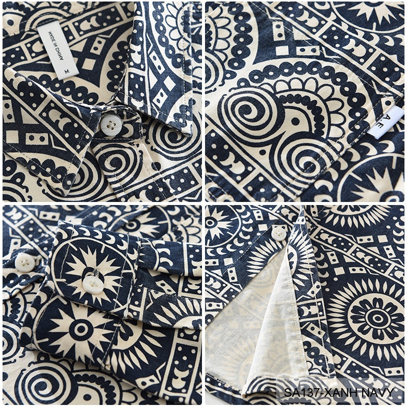 SA137 - Áo Sơ Mi Nam Tay Dài Phong Cách Nhật Bản In Họa Tiết Nghệ Thuật, Chất Cotton Mềm Mại_thumbnail_3