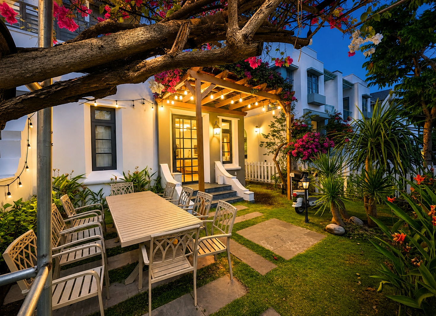 The_Moon_Villa_Garden_Evening_Table_4000px_Airbnb