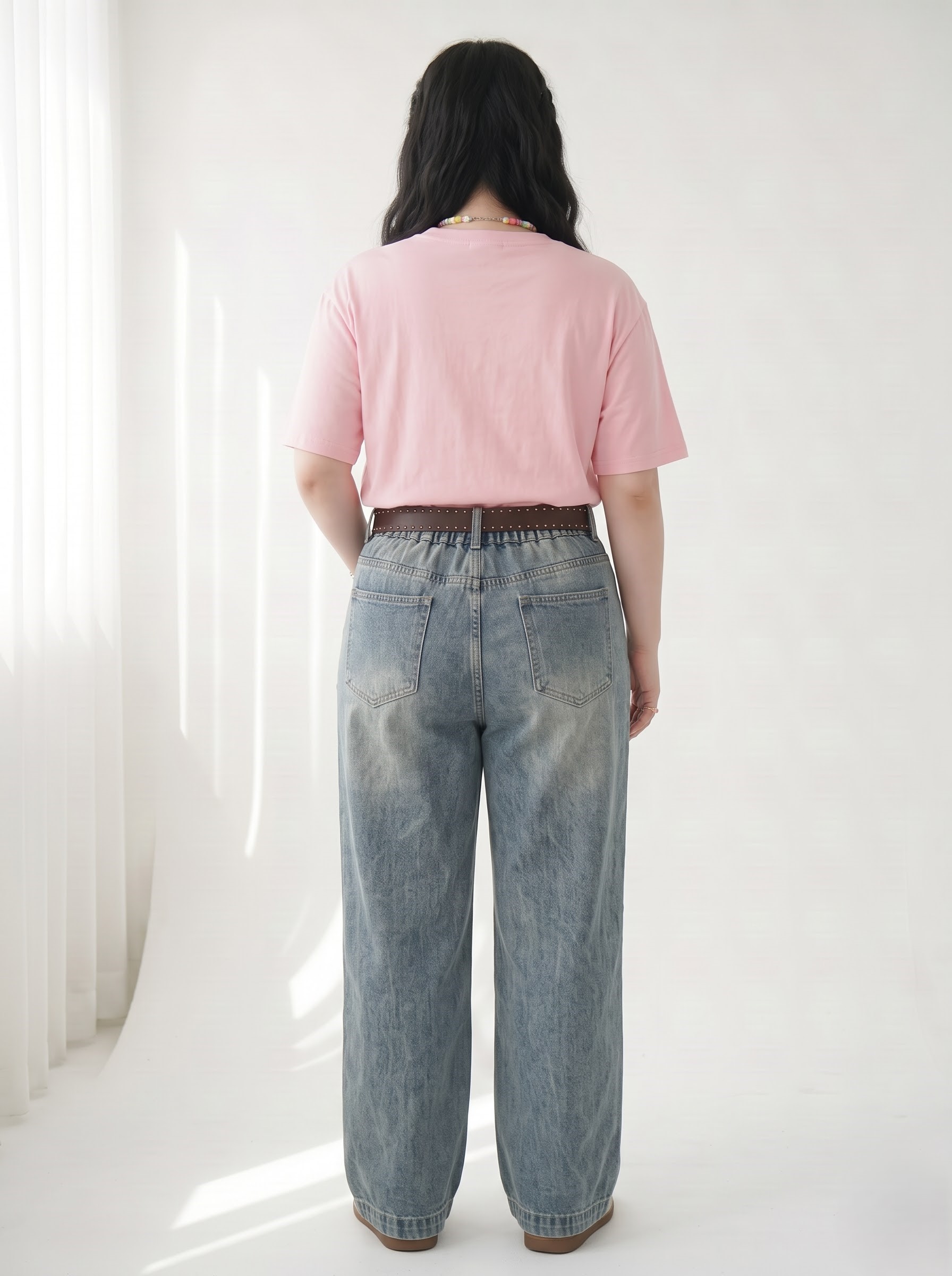 Quần Jean Suông Lưng Thun Bigsize Không Co Giãn Wash Xanh Nhạt/Xanh Đậm - Vừa 58–90kg - T-QJ635_thumbnail_1