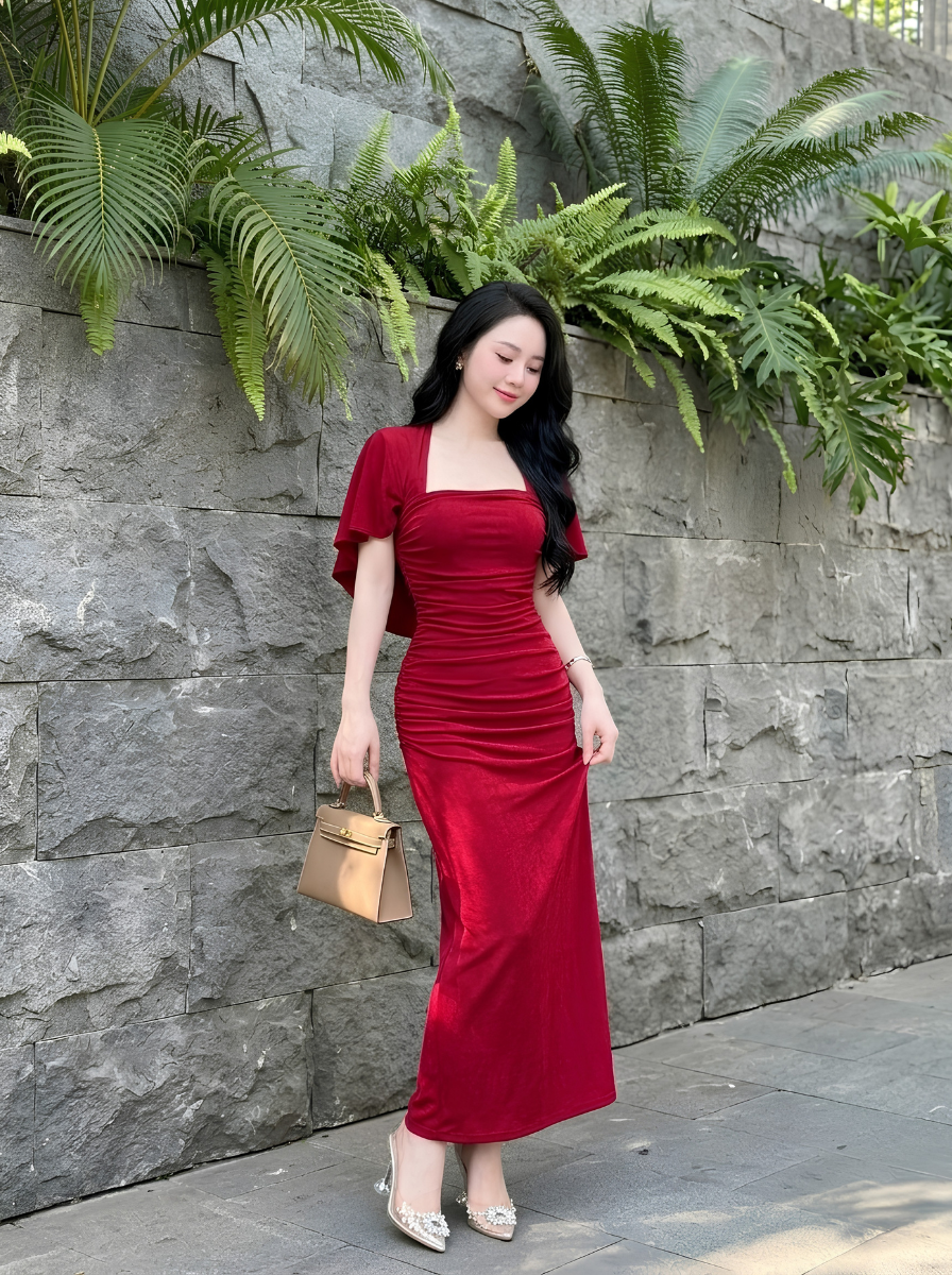 G63 - Đầm Cổ Vuông Tay Choàng Cánh Tiên Cao Cấp_thumbnail_5