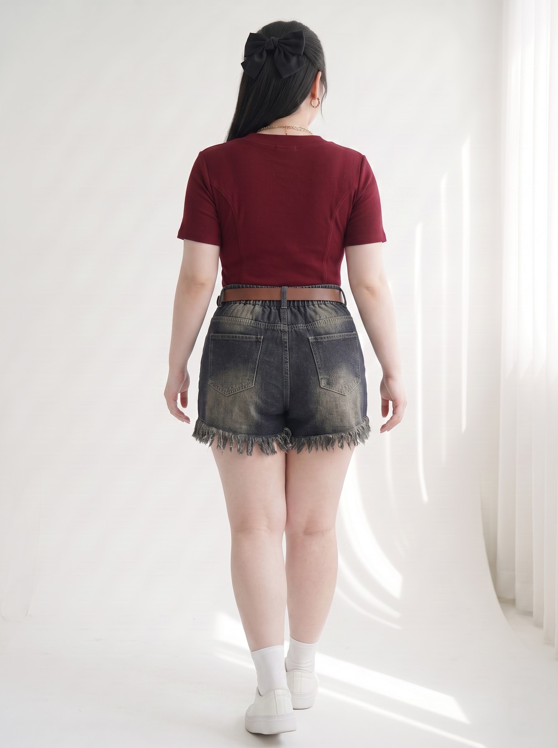 Quần Short Jean Lưng Thun Ép Đá Bigsize 4 Nút Ống Rộng - Đen Xám, Xanh Nhạt - Vừa 55–90kg - T-QSJ1330_thumbnail_3