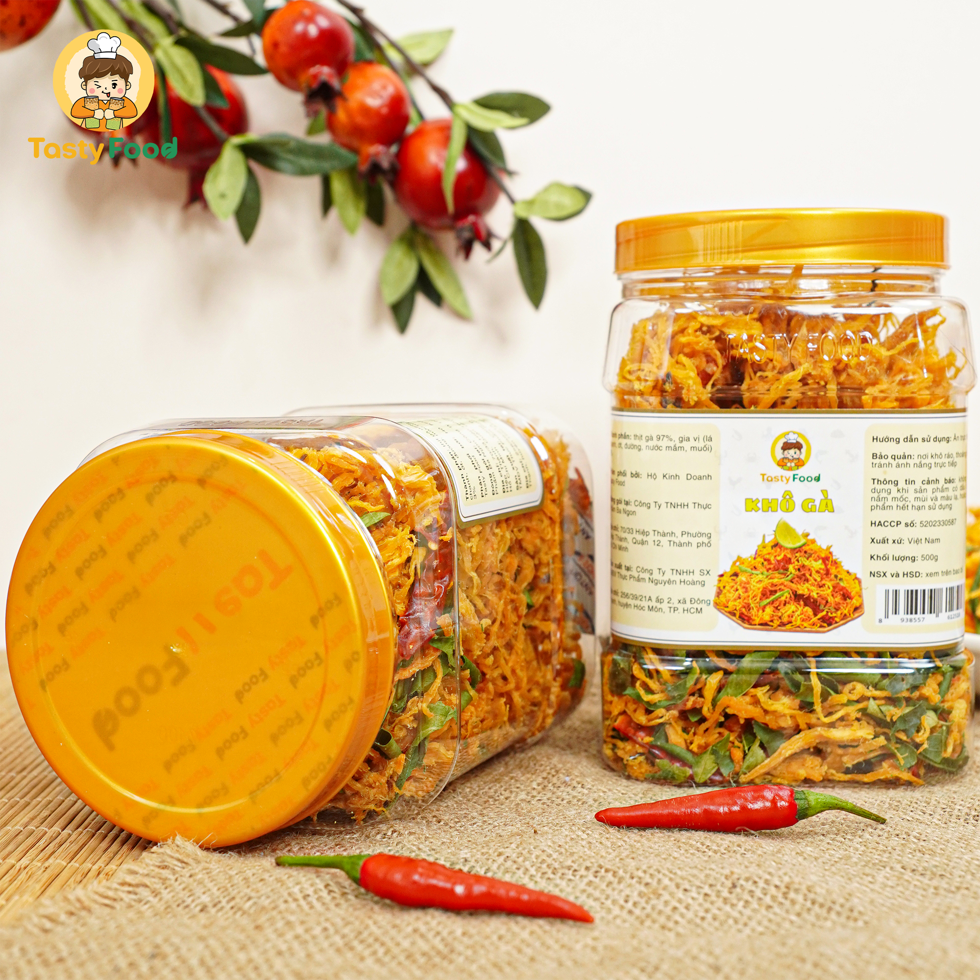 Khô gà lá chanh Tasty Food - Hũ vuông 500g