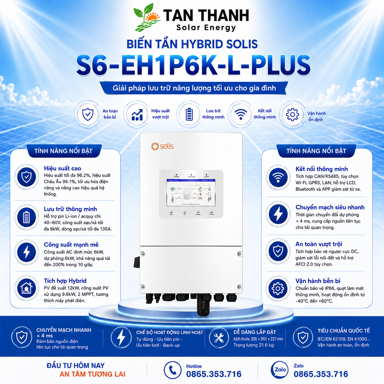  Solis S6-EH1P6K-L-PLUS 6kW 1 Pha 