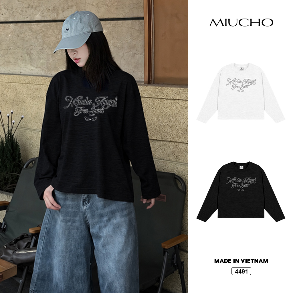 Áo thun tay dài boxy Miucho cotton xược Hàn Quốc 4491
