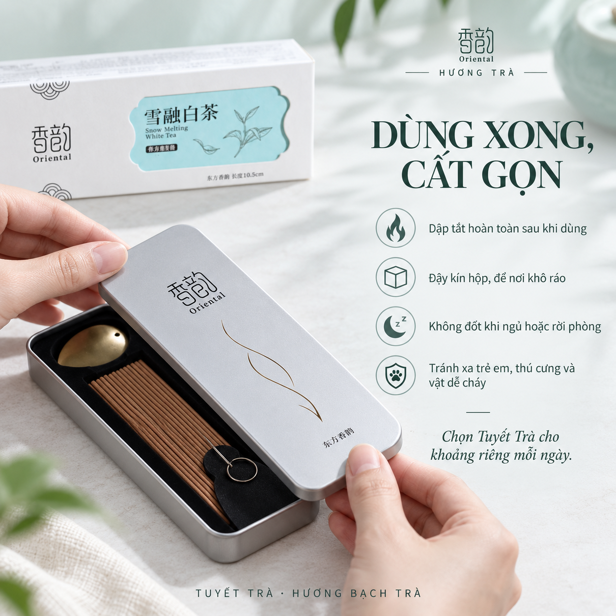 Tuyết Trà - Nhang thơm không tăm Oriental hương Bạch Trà, 30 que, tặng đế cắm_thumbnail_4