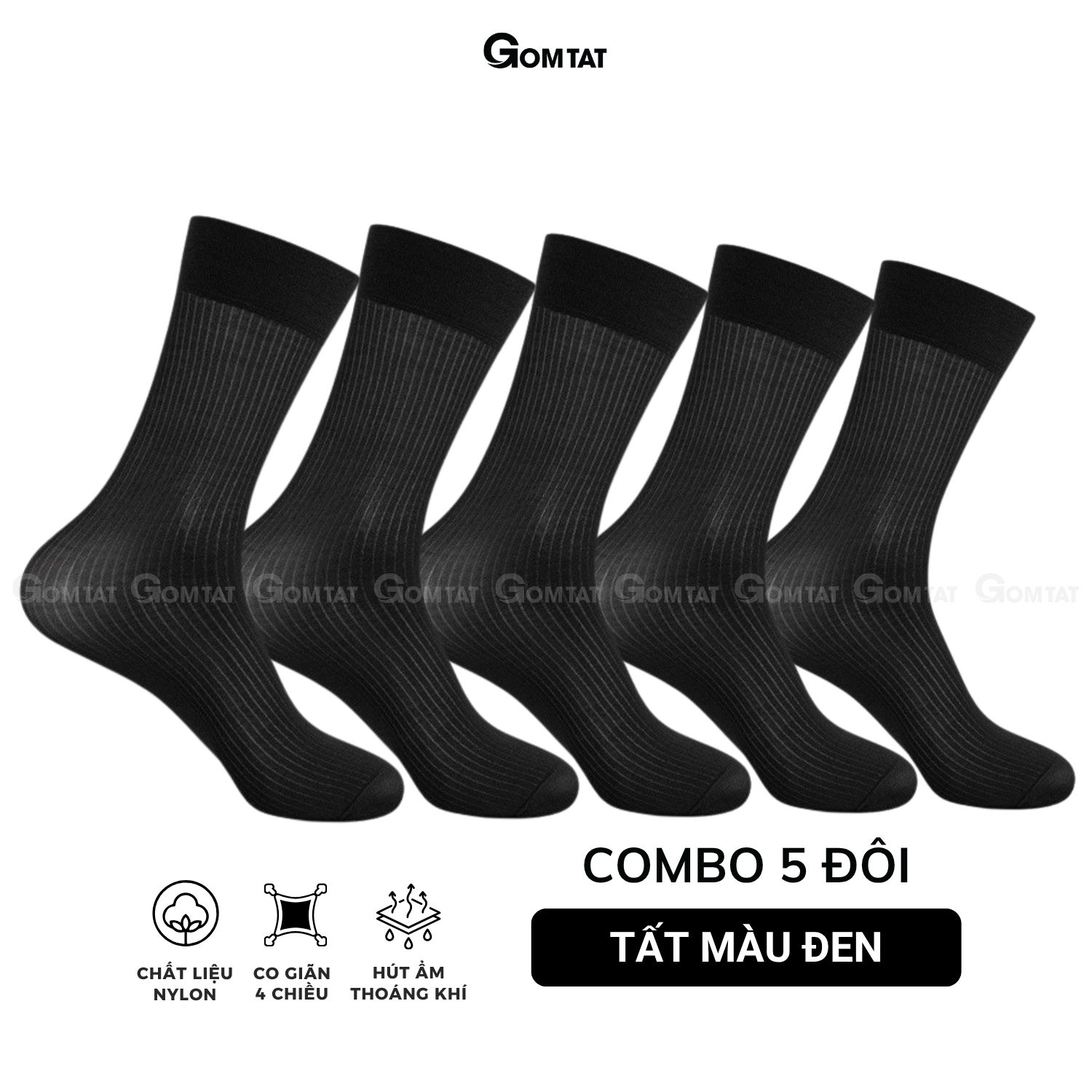 Hộp 5 đôi vớ công sở nam GOMTAT chất nylon cao cấp, họa tiết sọc gân xuyên thấu GEN-A094_thumbnail_1