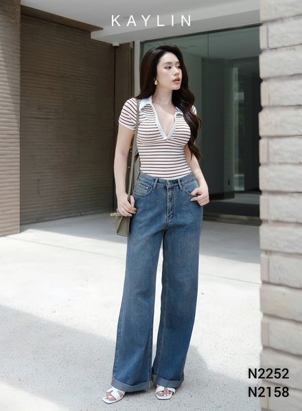 Quần Jean Suông Gấp Lai KAYLIN