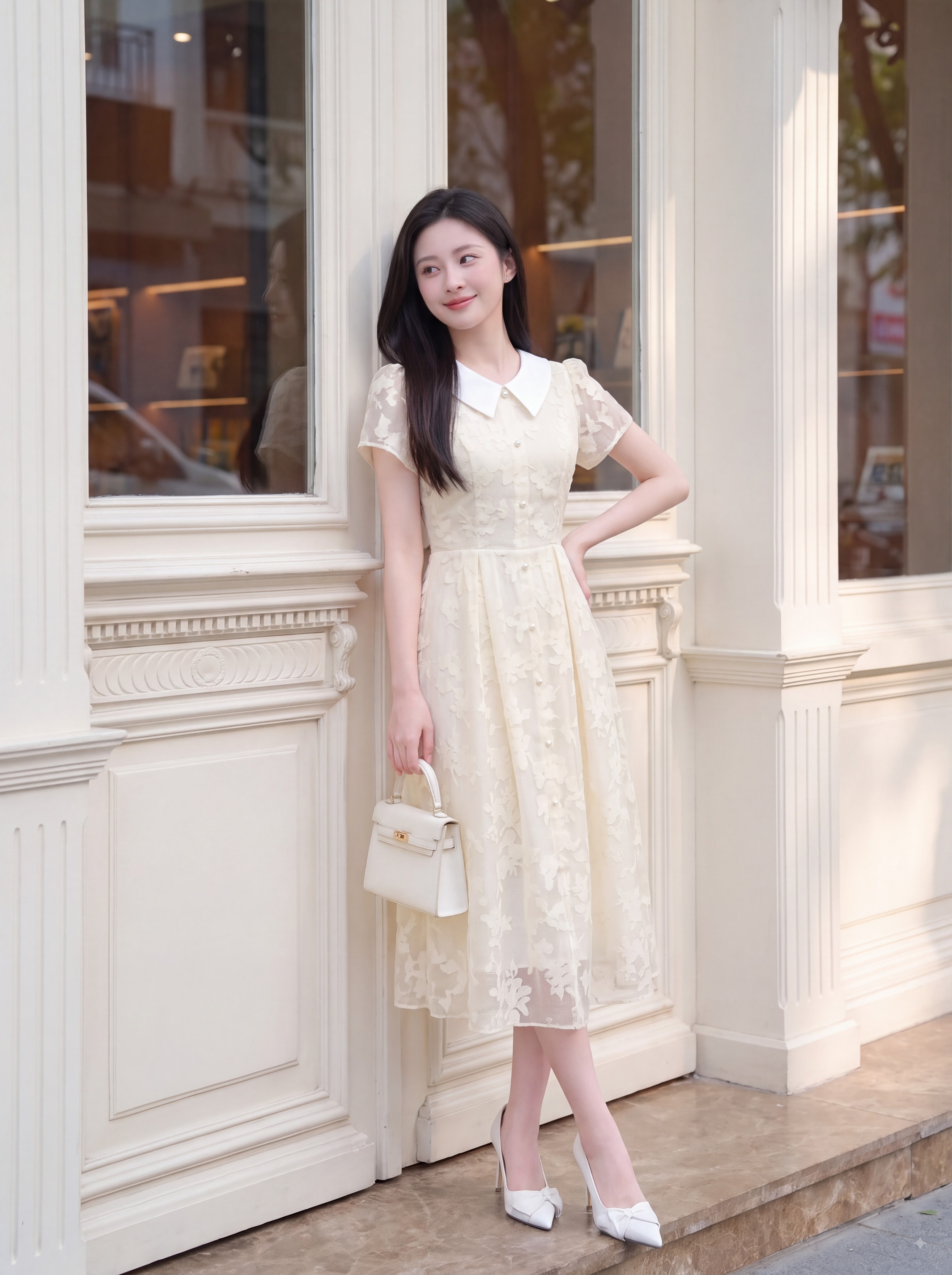 Váy ren cộc tay phối cổ 606005