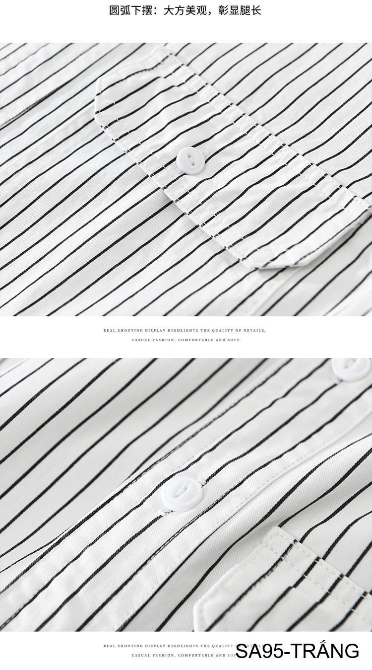 SA95 - Áo sơ mi nam dài tay sọc dọc phong cách Nhật Bản form rộng, chất cotton 100%, phối màu trắng đen_thumbnail_2