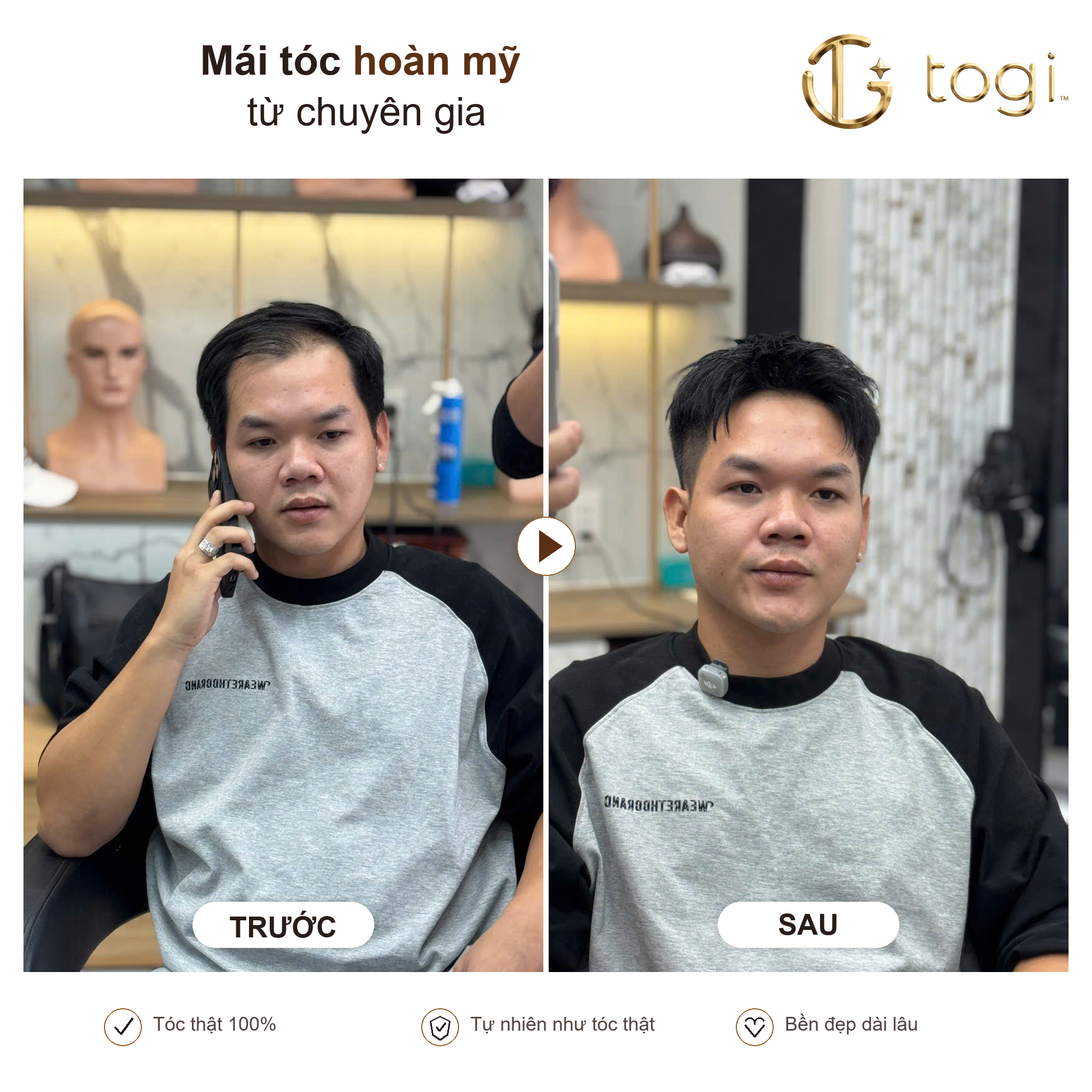 Togi65 chính diện tóc giả nam cao cấp